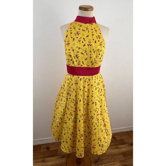 Disney Yellow and Red Floral Dress featuring Fantasia flamingos - Picture 1 of 11